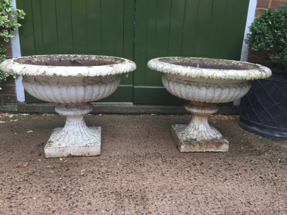 large pair of early c19th castiron terrace garden vases or urns of campana form