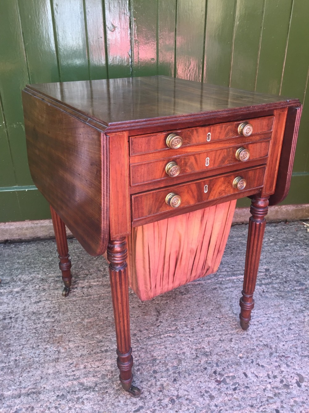 early c19th regency period mahogany dropleaf pembroke sewing table with fitted writing drawer in the manner of gillows of lancaster