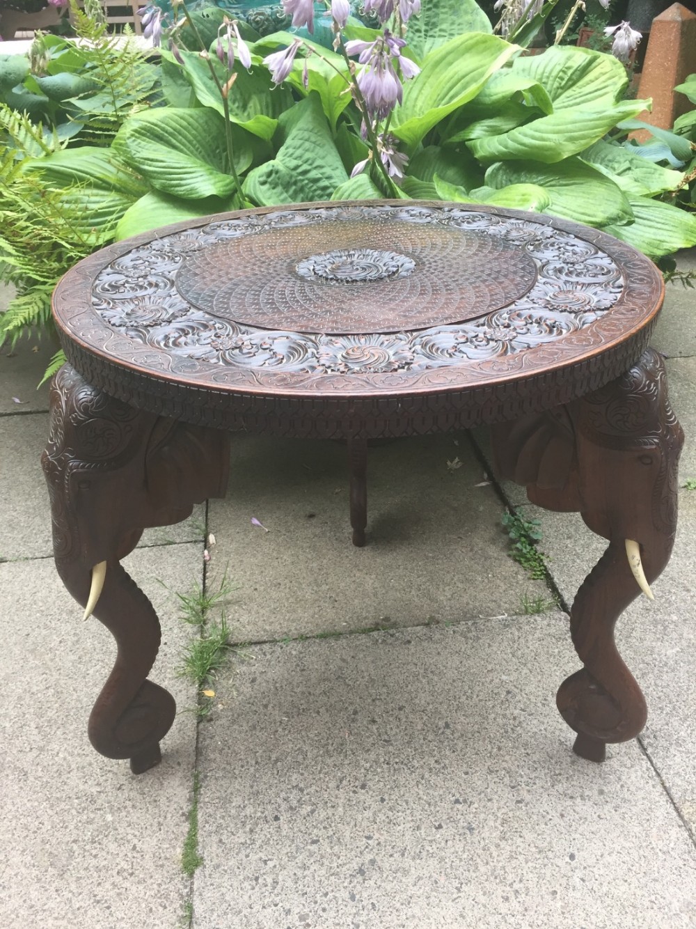 good larger scale late c19thearly c20th indian carved teak 'elephant ' table