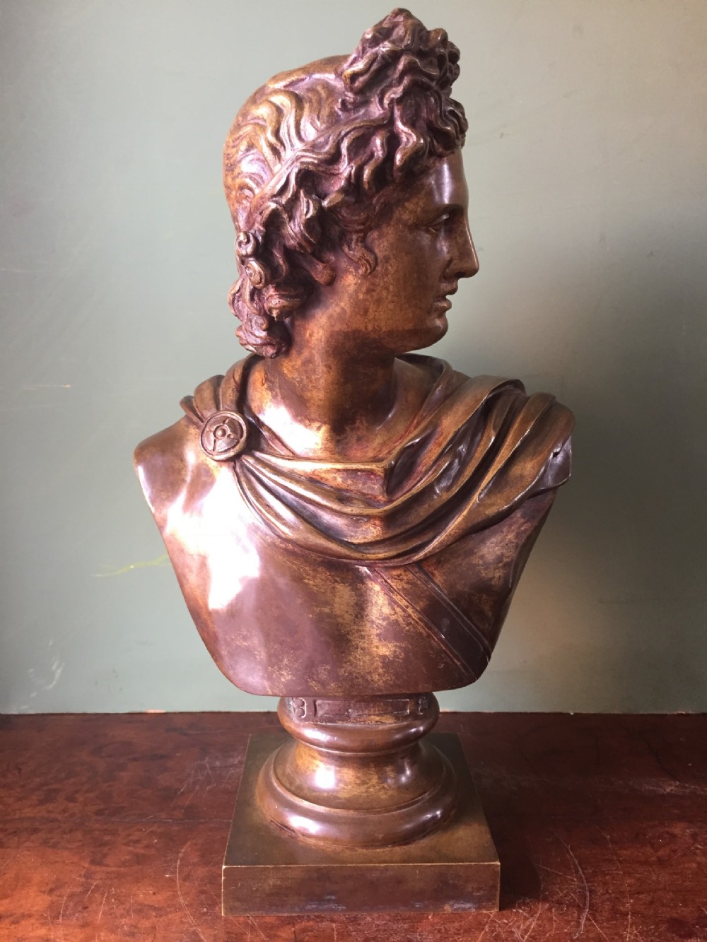 c19th italian bronze 'grand tour' souvenir bust after the antique of the apollo belvedere