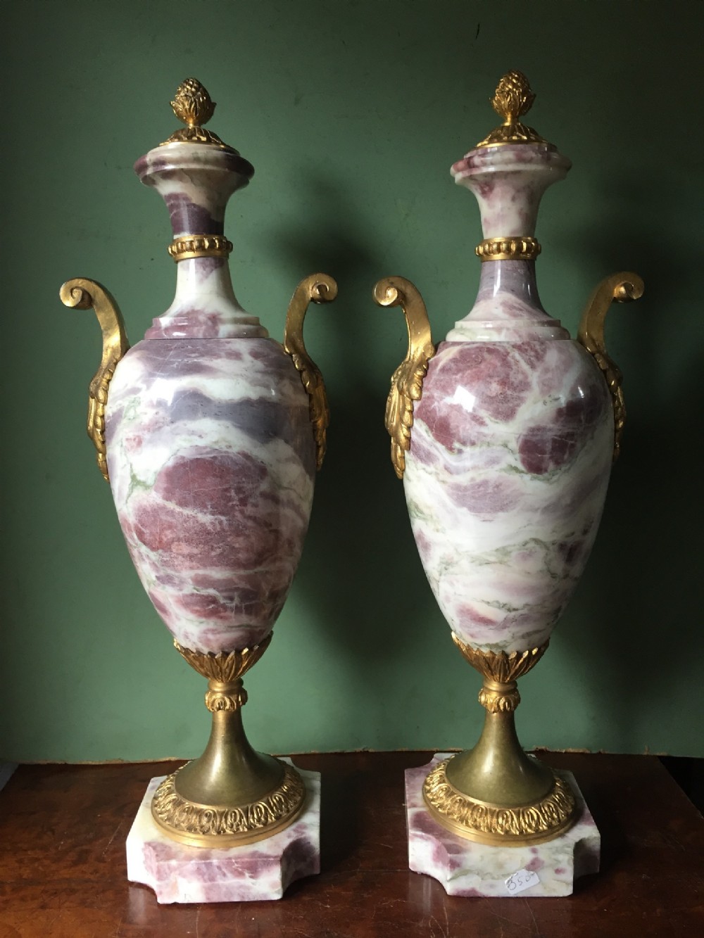 pair of elegant late c19th early c20th french ormolumounted marble vases