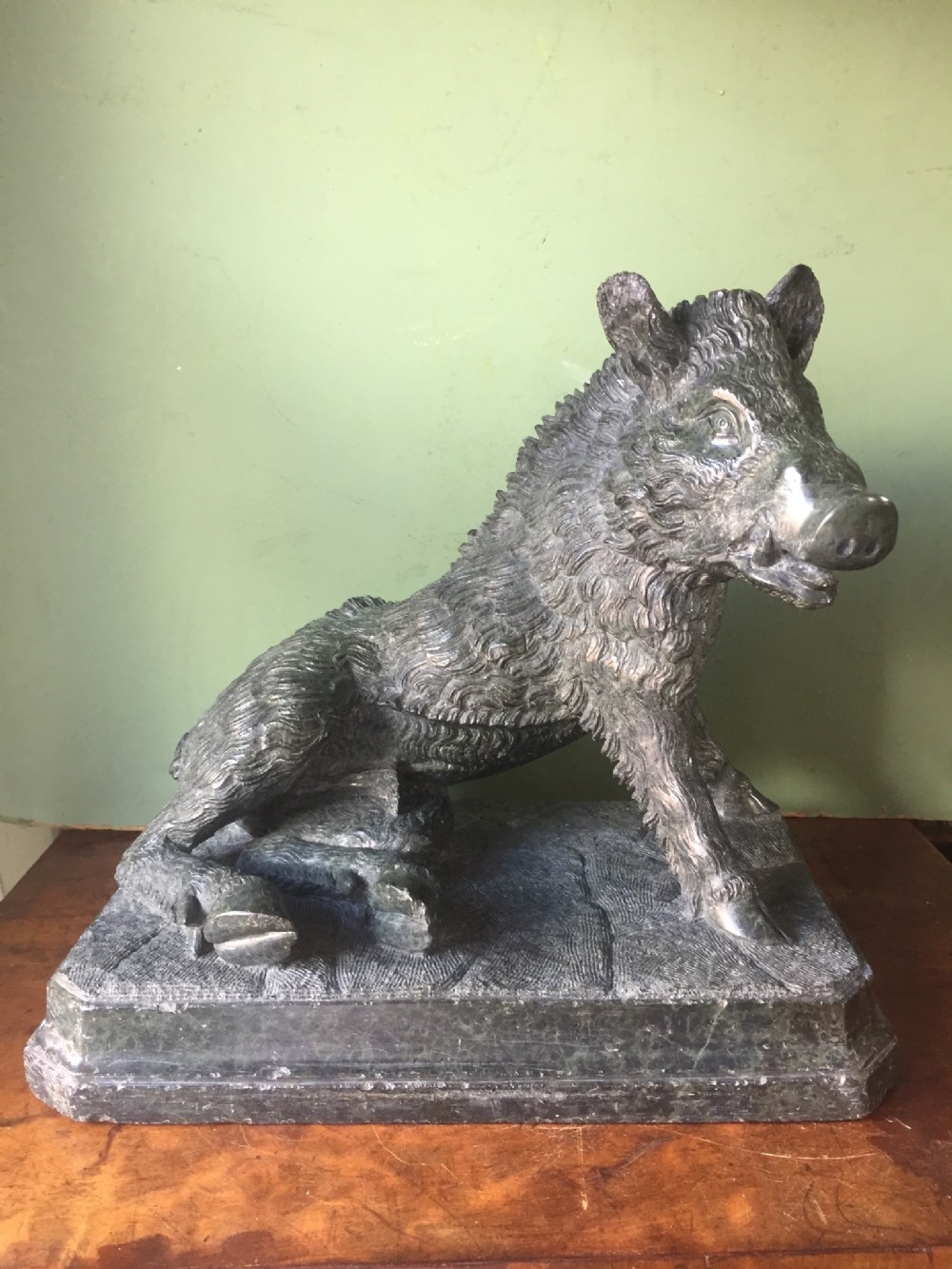late c19th italian carved 'grand tour' souvenir carved serpentine marble study of il porcellino' or the ufizzi boar
