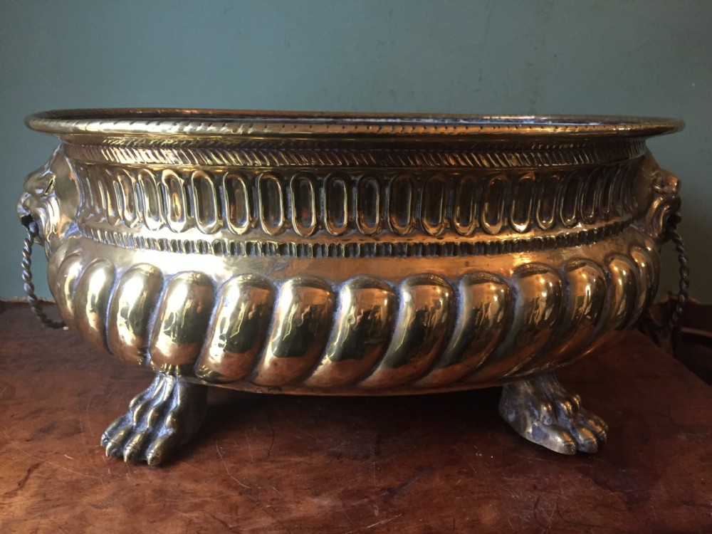 c18th dutch or flemish oval brass jardiniere or wine cooler