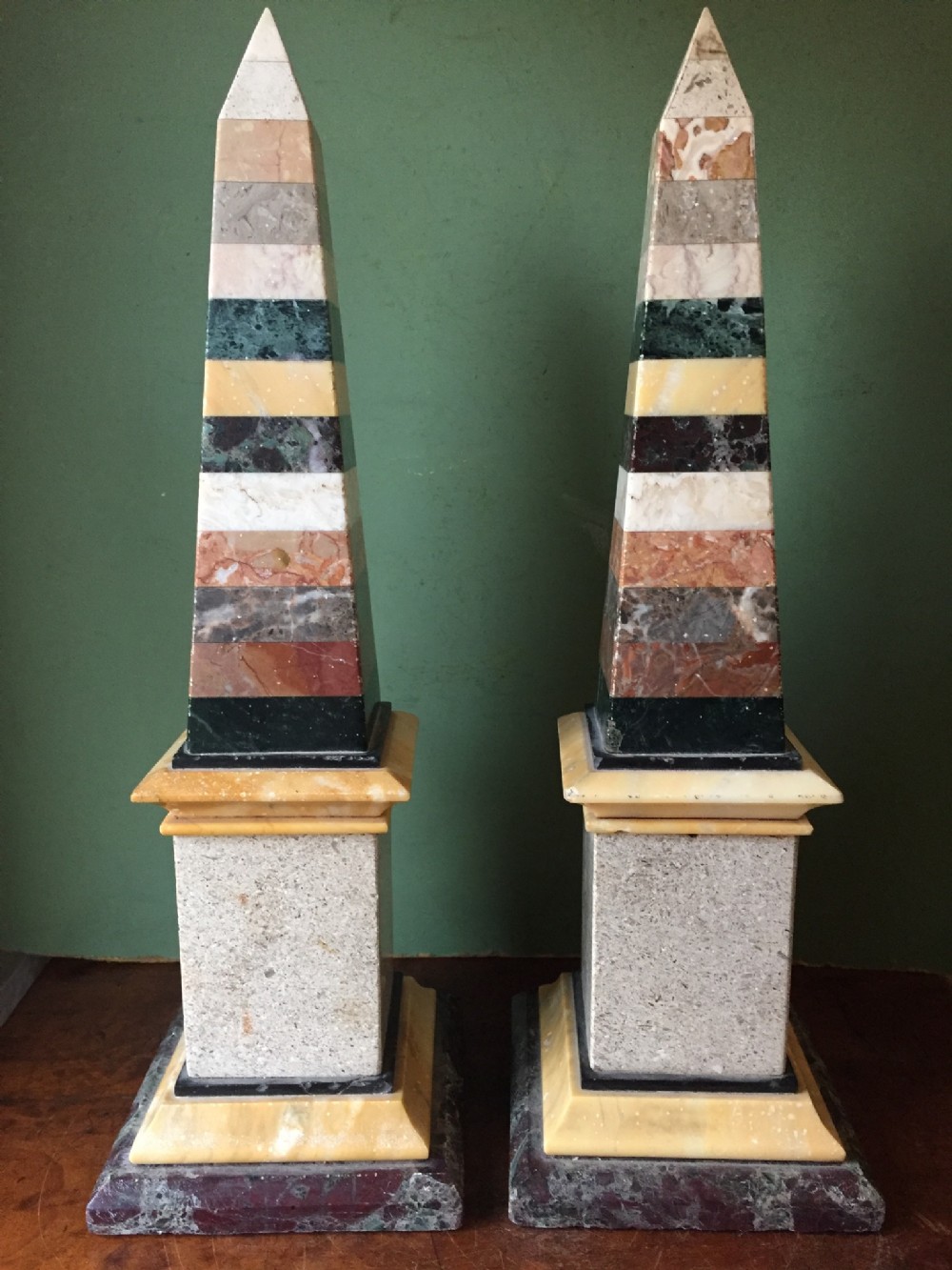 pair of c19th italian specimen marble obelisks
