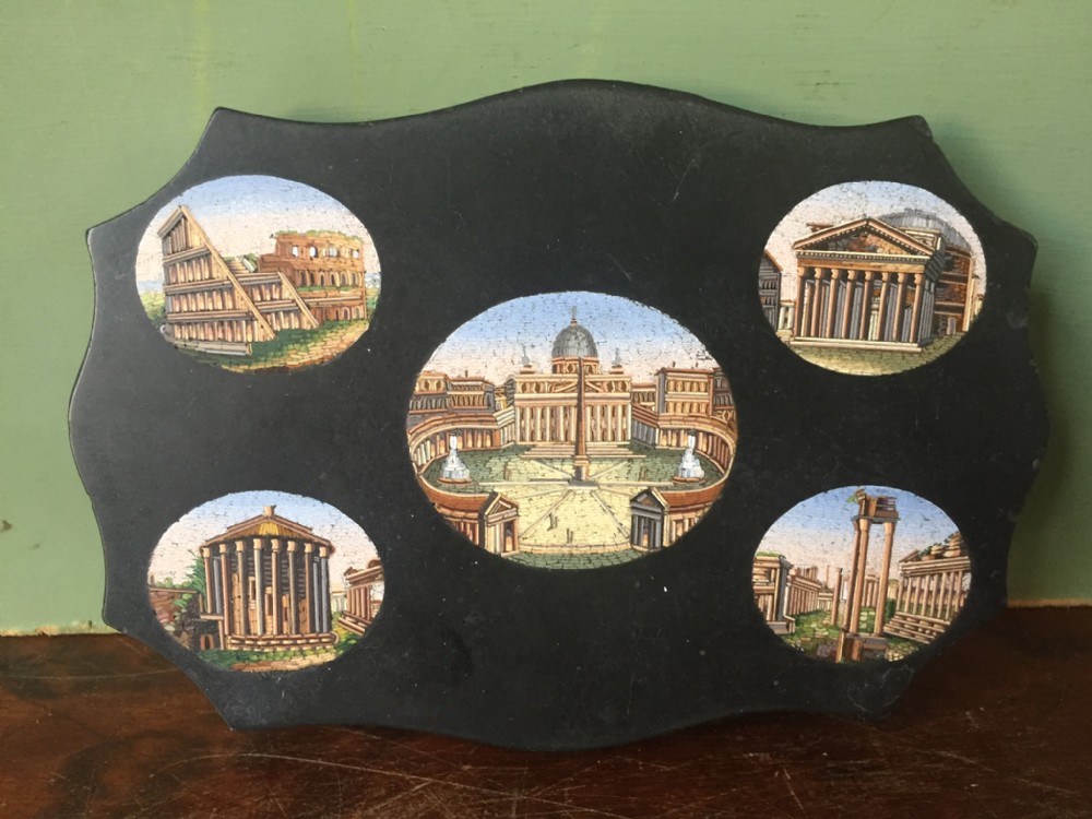 fine late c19th italian 'grand tour' souvenir marble paperweight with micromosaic scenic panels