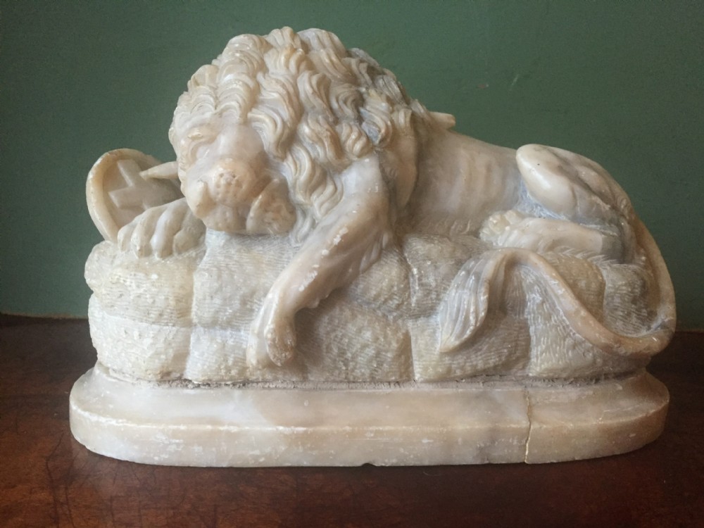 late c19th carved alabaster 'grand tour' souvenir sculpture of the lion monument known as the lion of lucerne