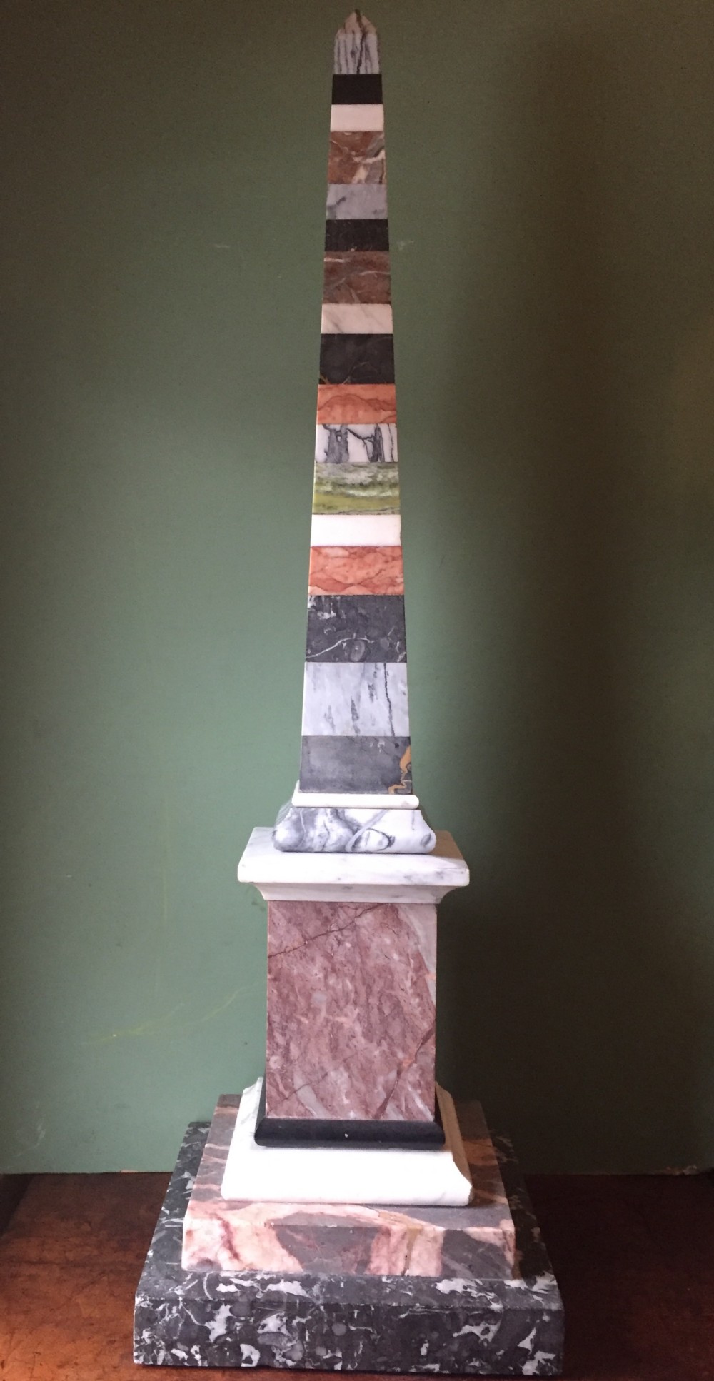 fine and decorative late c19th italian specimen marble obelisk of substantial scale