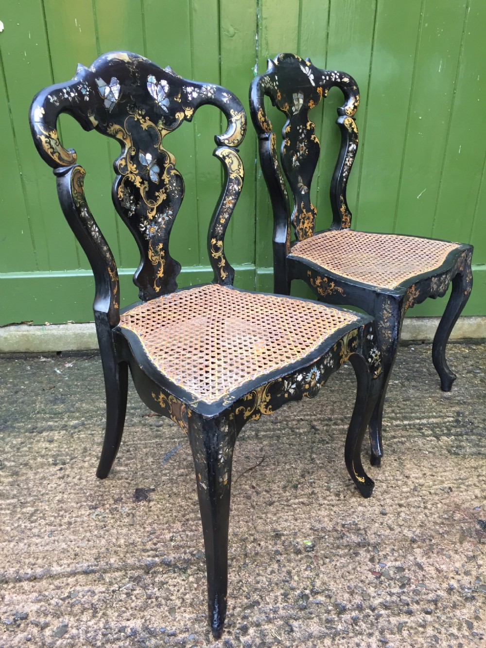 pair of mid c19th victorian period papiermch bedroom or side chairs