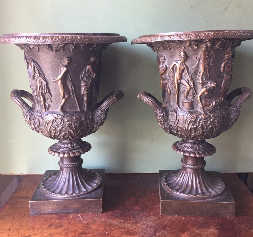 pair of late c19th french bronze 'grand tour' souvenir reductions of the medici vase