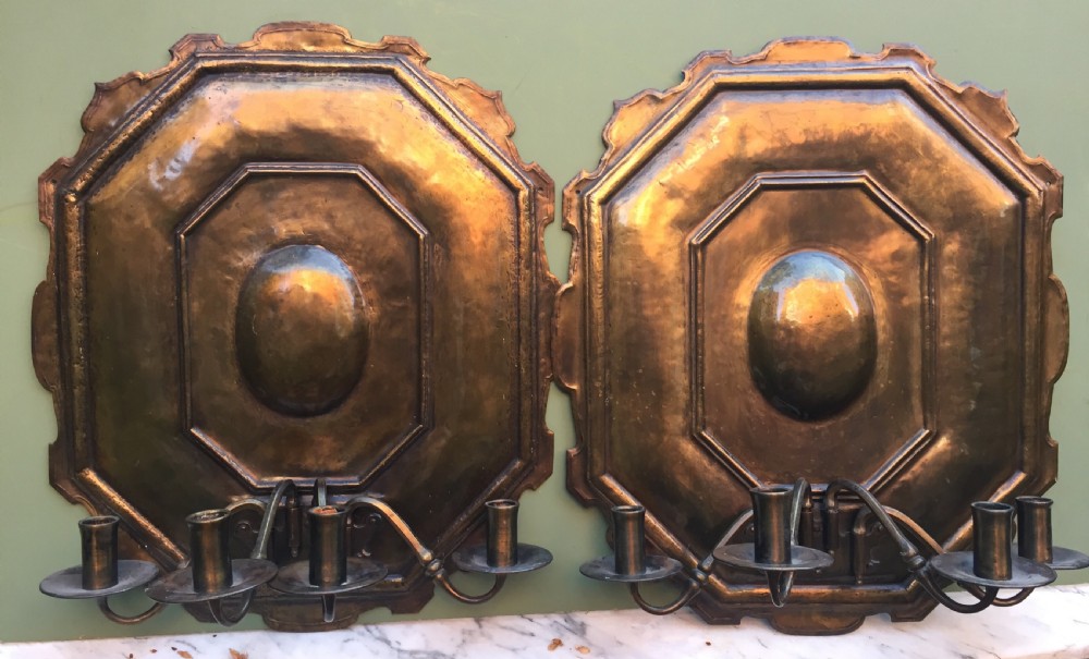 pair of late c19th early c20th brass 4branch candle walllights in the the late c17th style