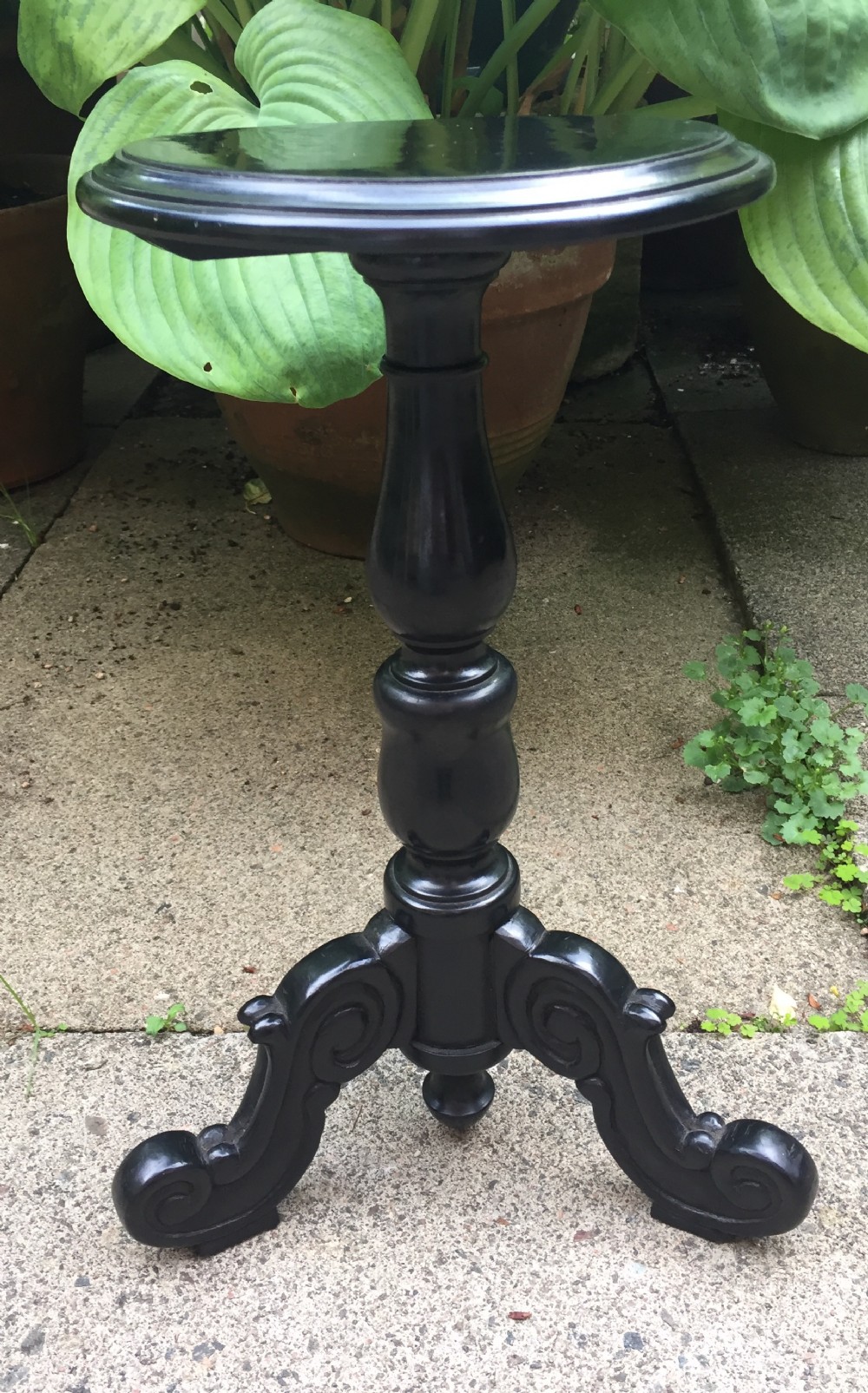 mid c19th angloindian carved ebony miniature tripod table or candlestand