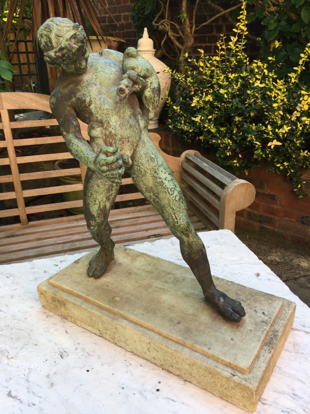 large late c19th italian 'grand tour' souvenir bronze figure after the antique of the drunken faun of pompeii