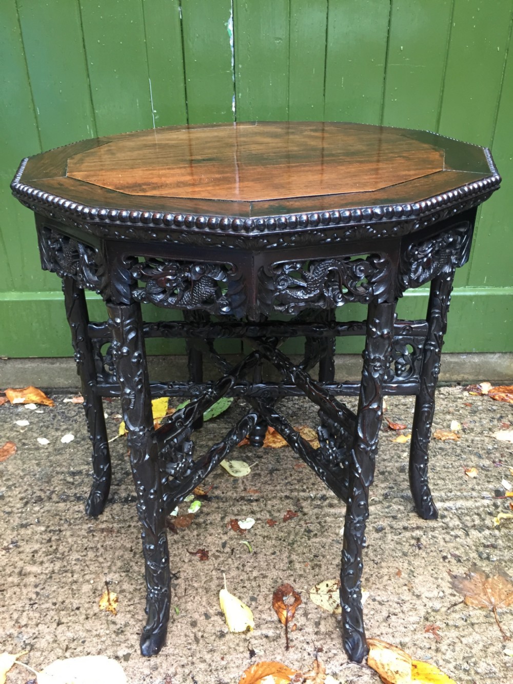 superb quality late c19th chinese qing dynasty carved hardwood occasional table on folding base