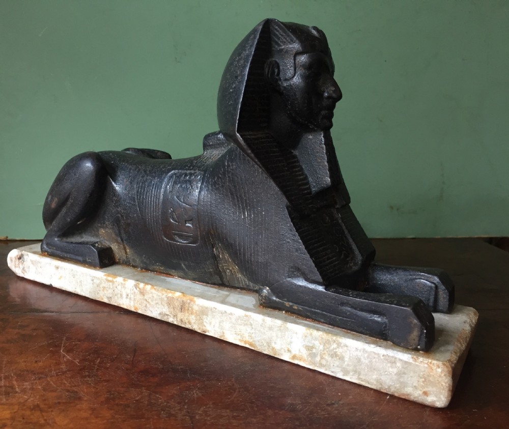 interesting mid c19th cast iron sculptural study of the great sphinx of giza on a marble base