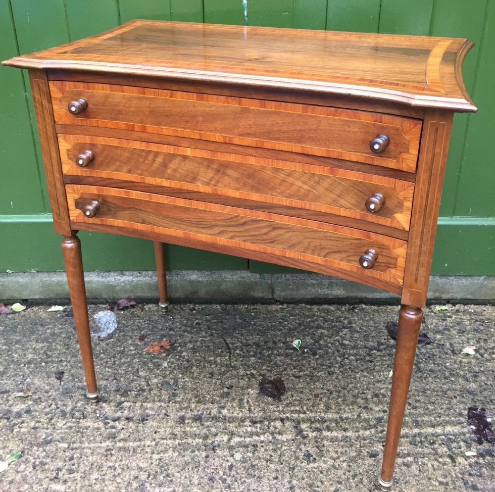 elegant late c19thearly c20th rosewood mahogany and satinwood crossbanded 3drawer side table