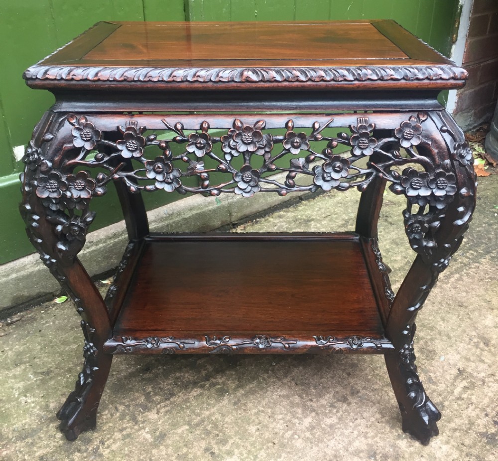 late c19th chinese qing dynasty carved hardwood freestanding low centre table or display stand