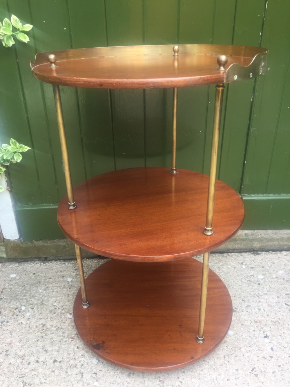 c19th military campaign teak and brass circular 3tier etagere