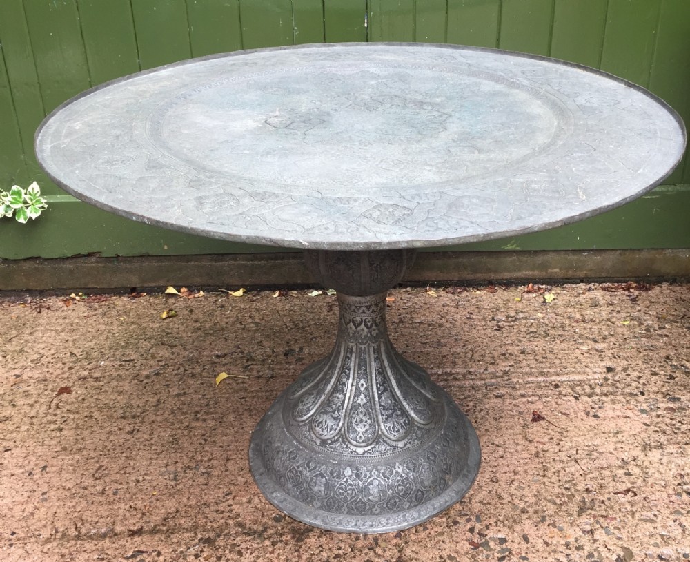 large scale late c19th persian qajar dynasty 'tinned copper' table
