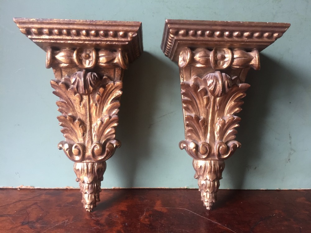 finely carved pair of early c20th italian giltwood display brackets or corbels
