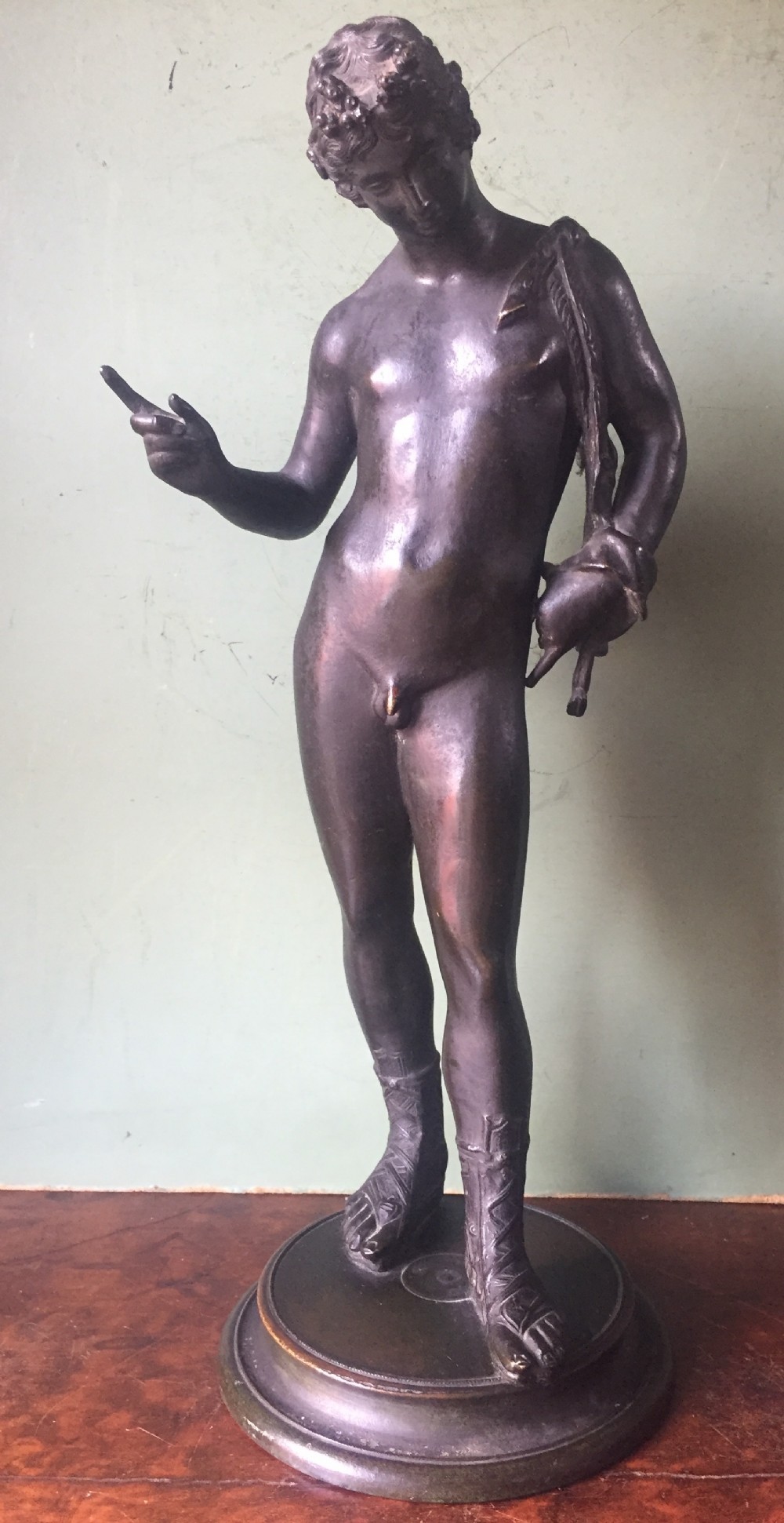 c19th italian 'grand tour' souvenir classical bronze sculpture after the antique of dionysus known as narcissus