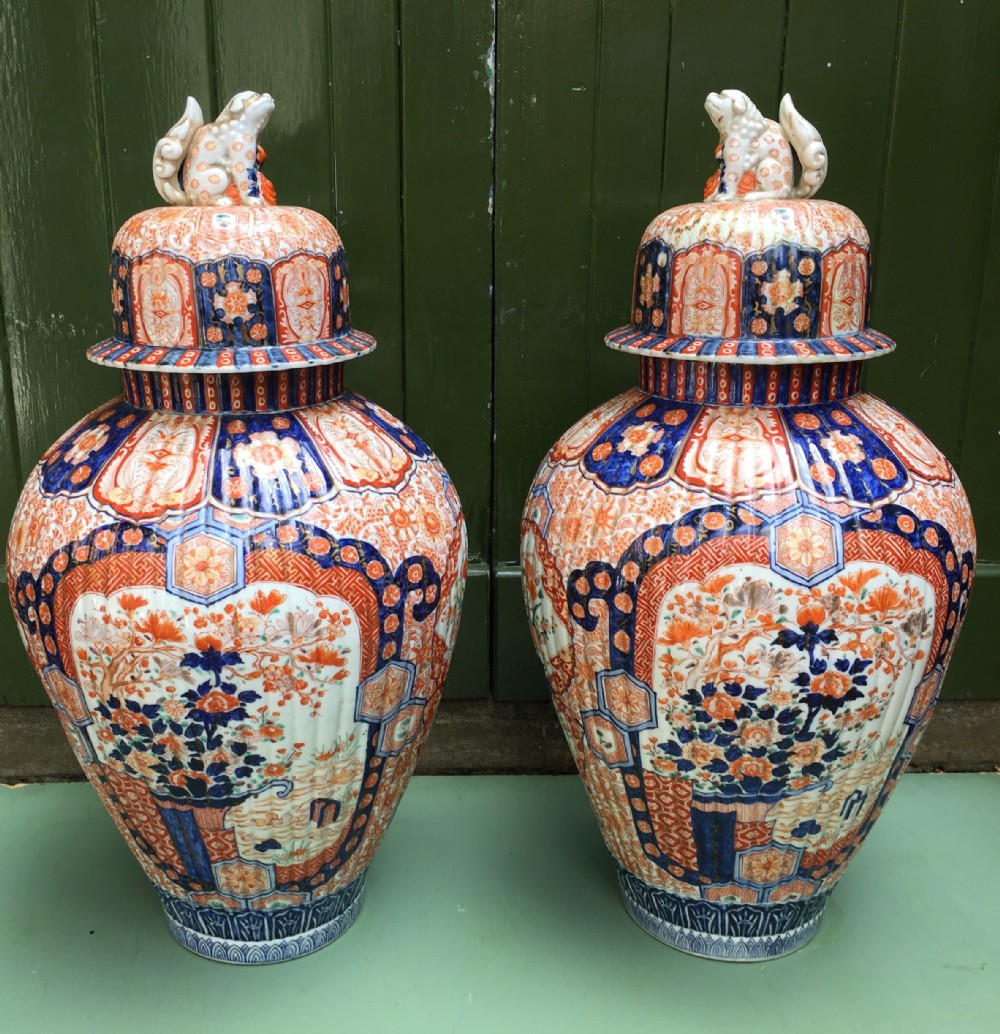 superbly decorated pair of large c19th japanese imari porcelain vases