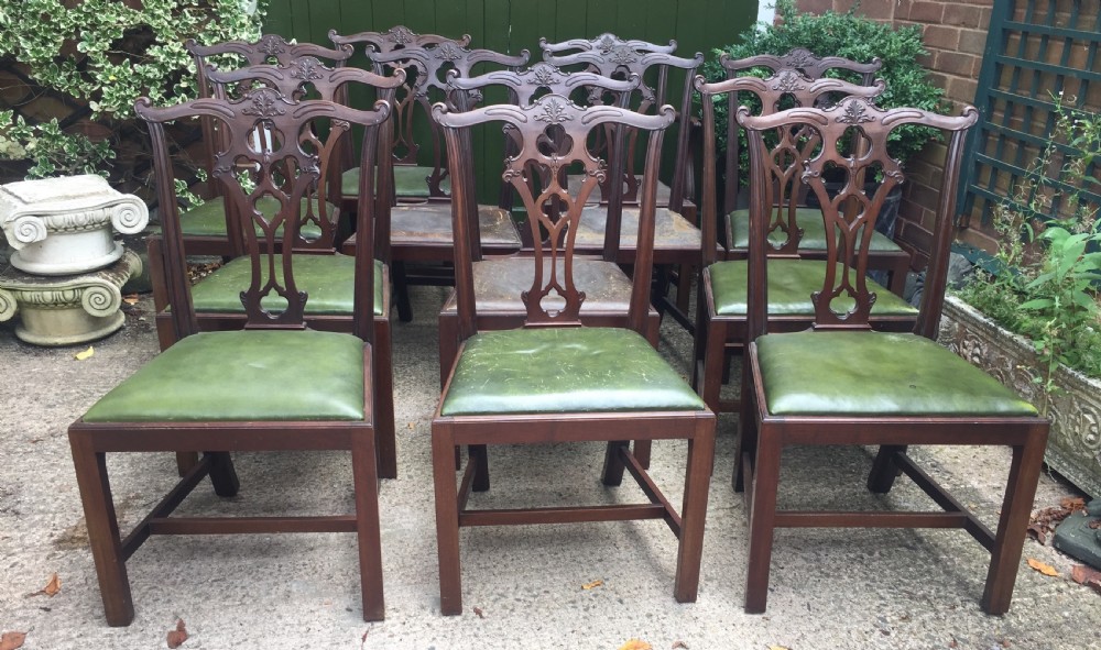 set of 12 late c19th chippendale revival carved mahogany dining chairs