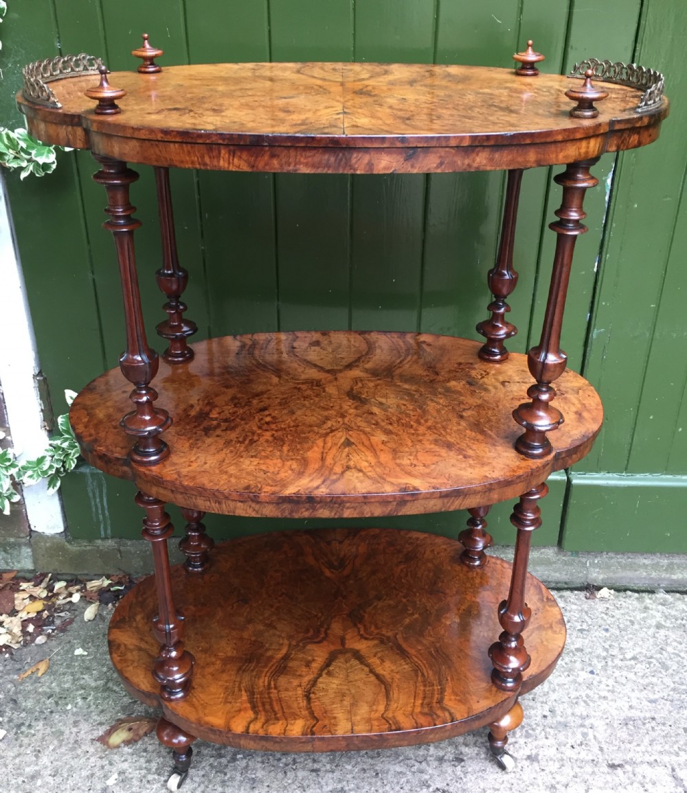 mid c19th victorian period burr walnut 3tier 'whatnot' or etagere