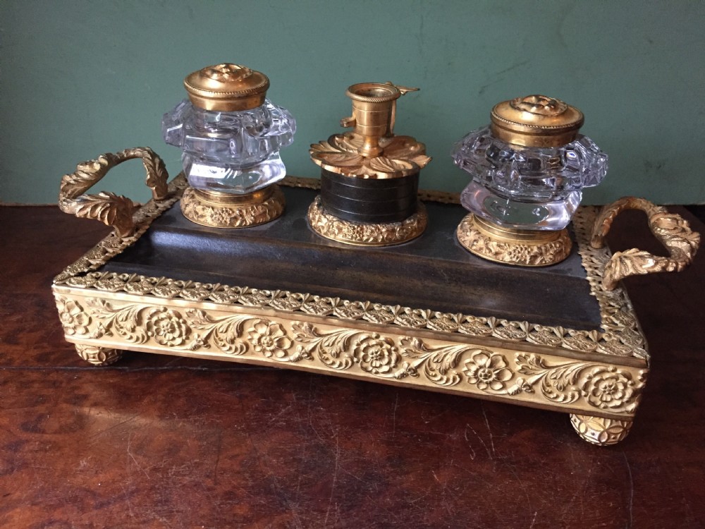 early c19th french empire design ormolumounted inkstand of outstanding quality