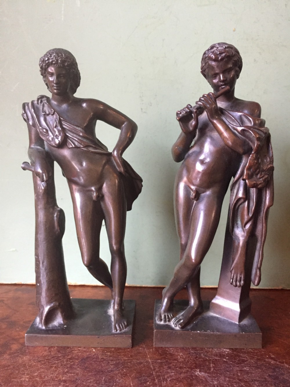 fine pair of c19th 'grand tour' souvenir bronze reductions after the antique of the capitoline fauns by barbedienne