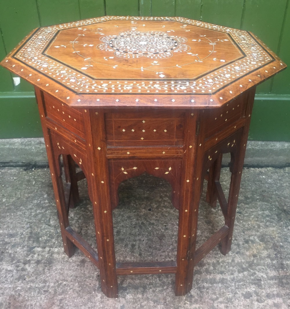 late c19th angloindian hoshiarpur ivory inlaid octagonal 'shisham' table