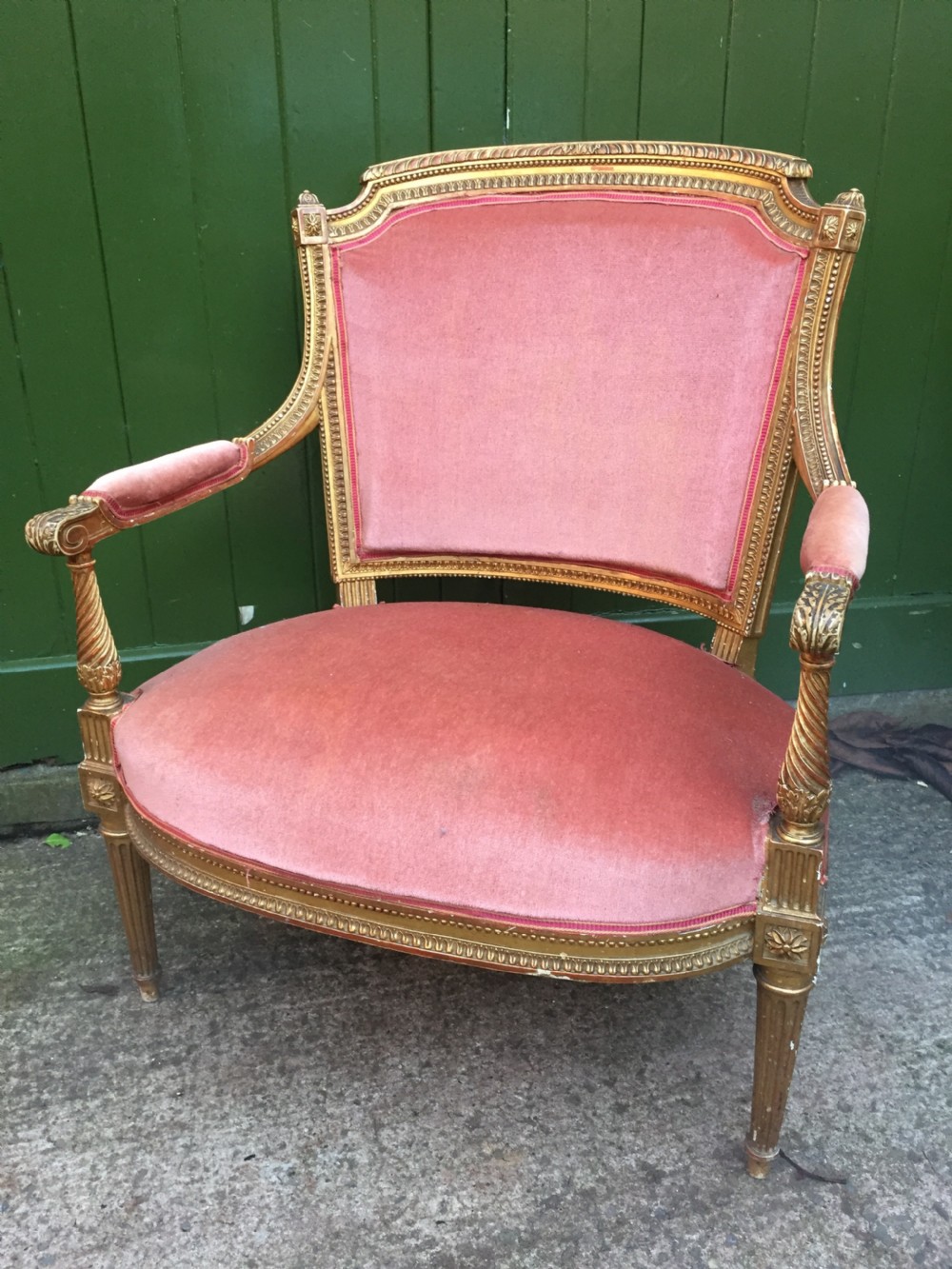 late c19th french giltwood salon chair of broad proportions in the louis xvi period style