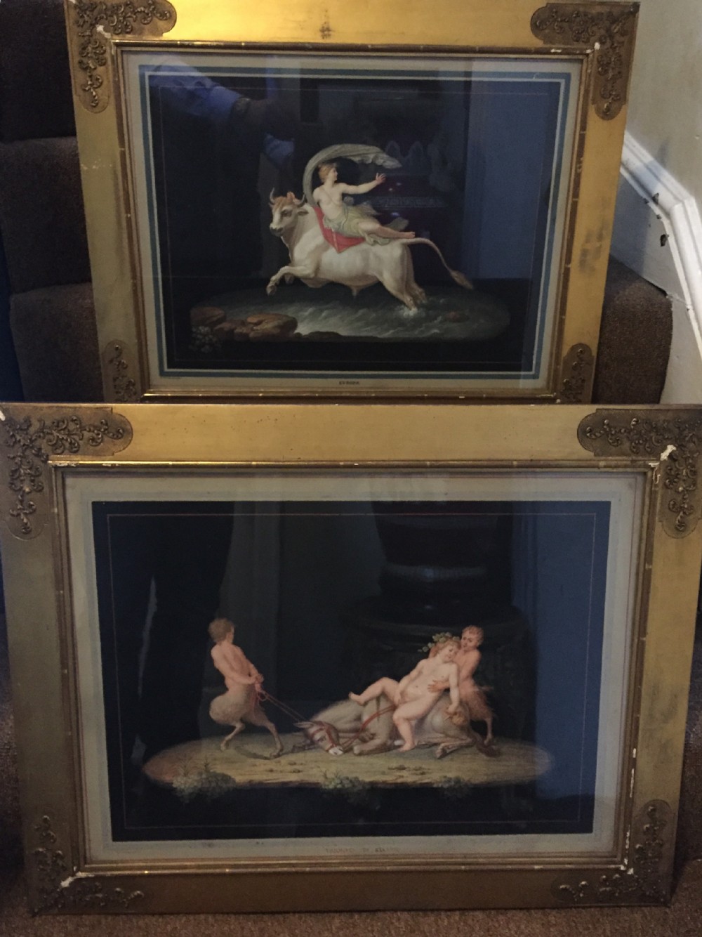 pair of early c19th italian gouache paintings in gilt frames after guilio romano attributed to michelangelo maestri