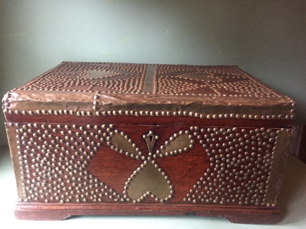 c19th indian colonial brassbound teak scribe's casket or strongbox