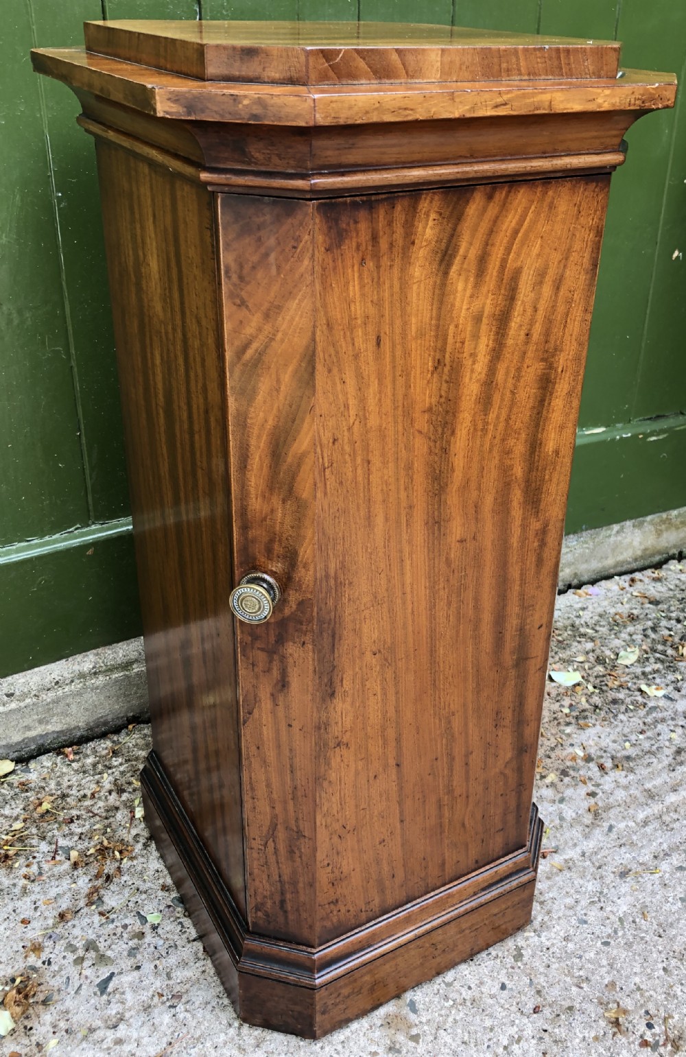 early c19th regency period mahogany pedestal bedside cupboard of architectural column design