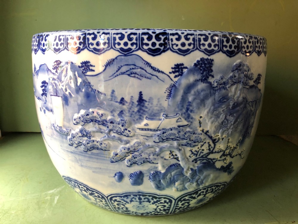 large late c19th japanese meiji period porcelain jardiniere or fishbowl