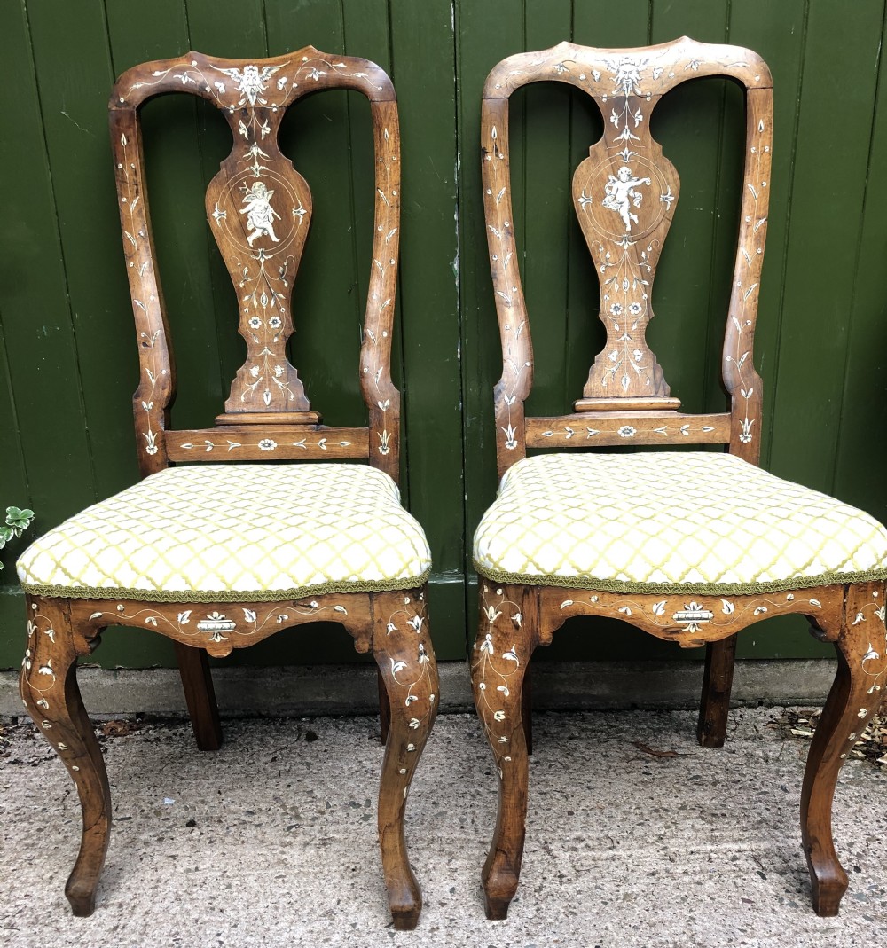 pair of c18th italian ivoryinlaid walnut side chairs