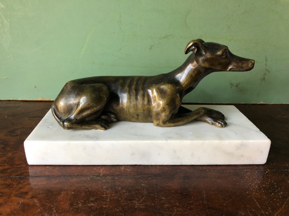 c19th regency period bronze greyhound or whippet on carrara marble block base
