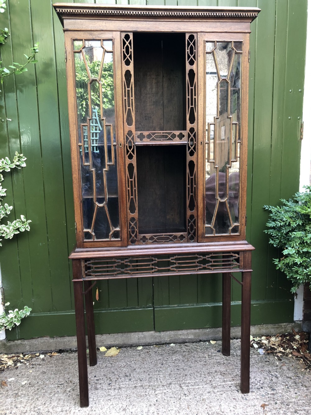 mid c19th chinese chippendale revival style mahogany glazed china display cabinet on stand