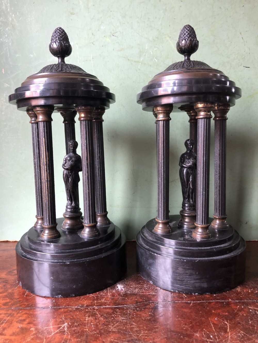 pair of late c19th classicalstyle bronze and marble tempiettos