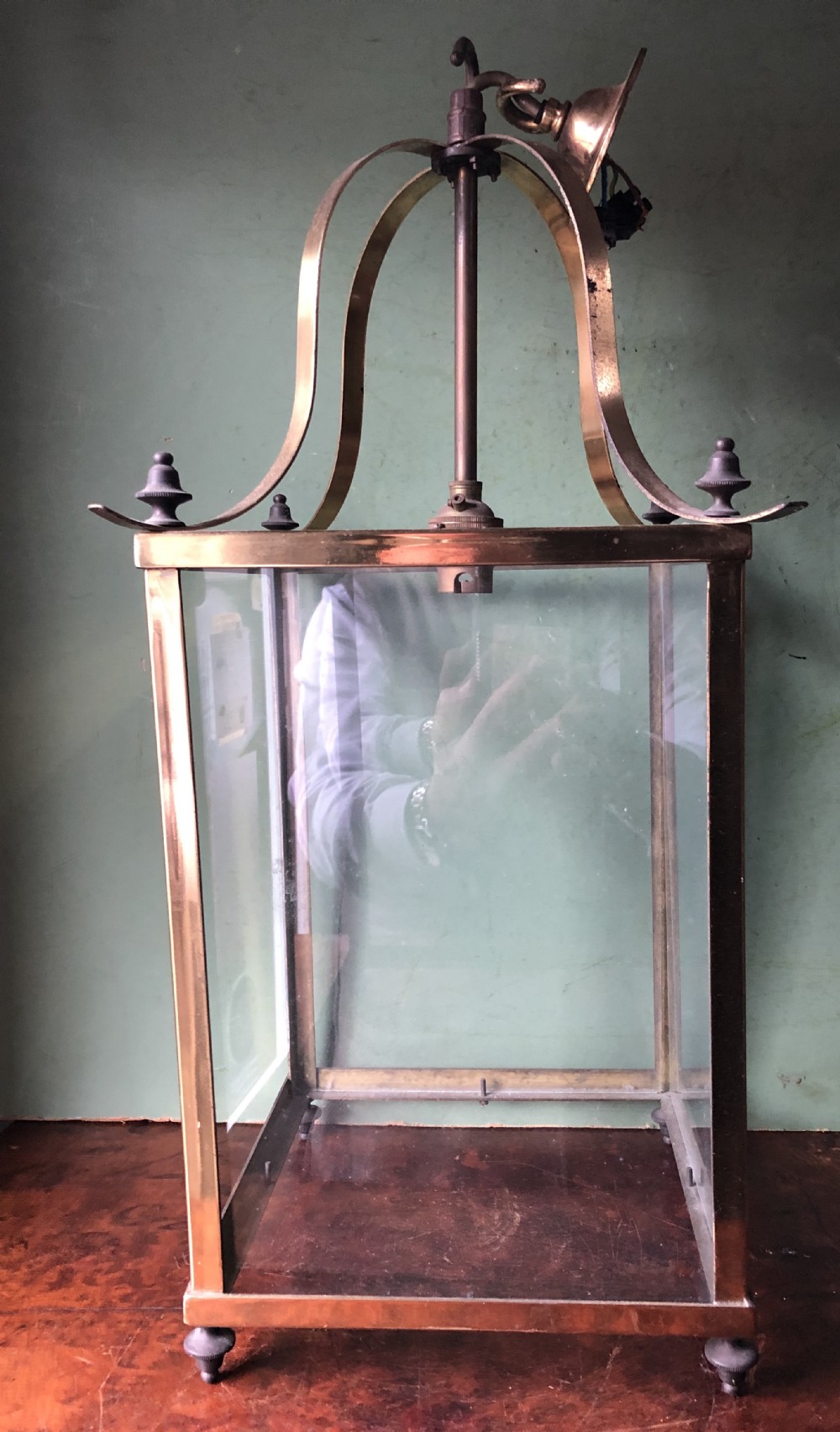 early c20th 4panel glazed brassframed hall lantern