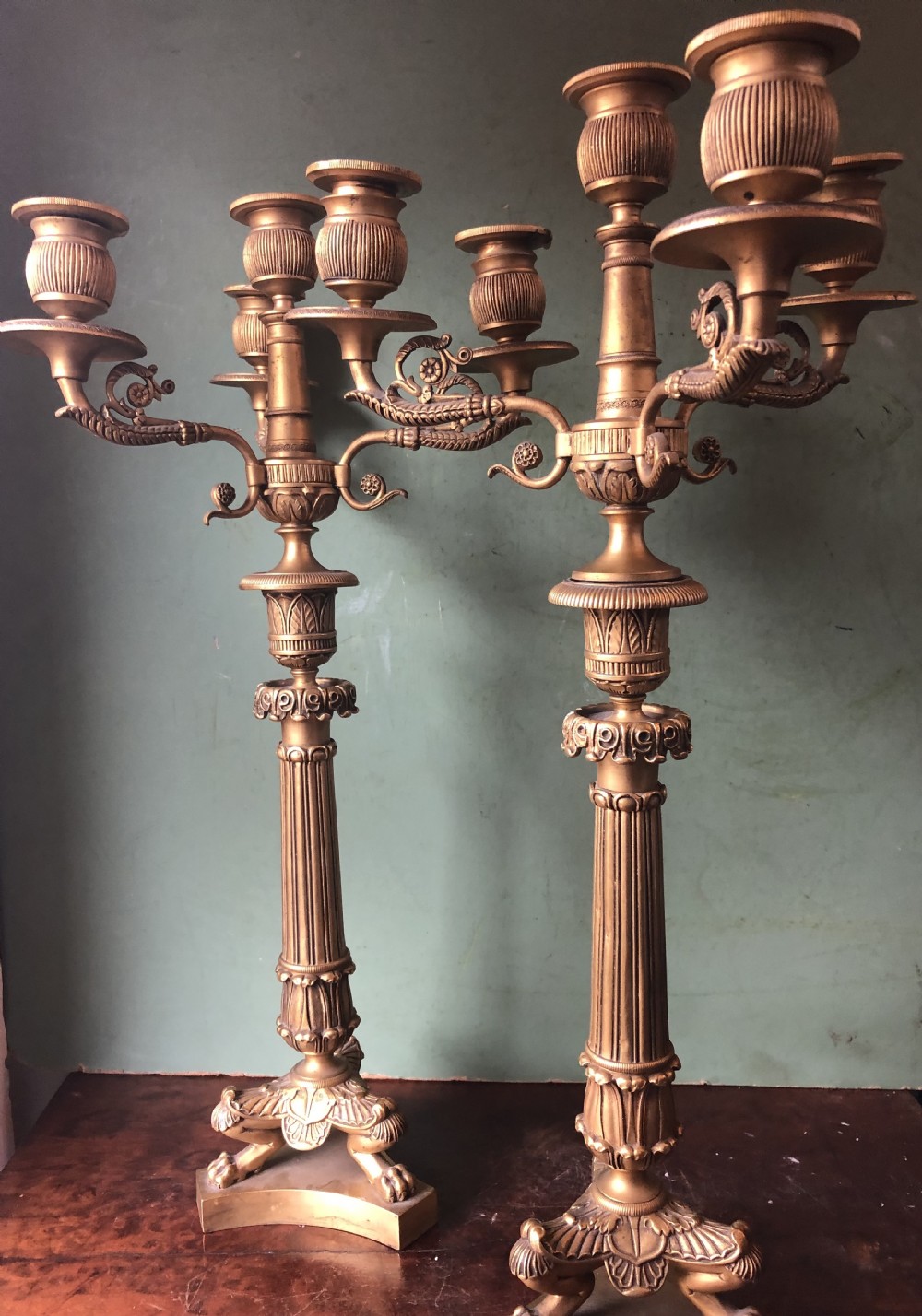 pair of early c19th french charles x period ormolu bronze candelabras