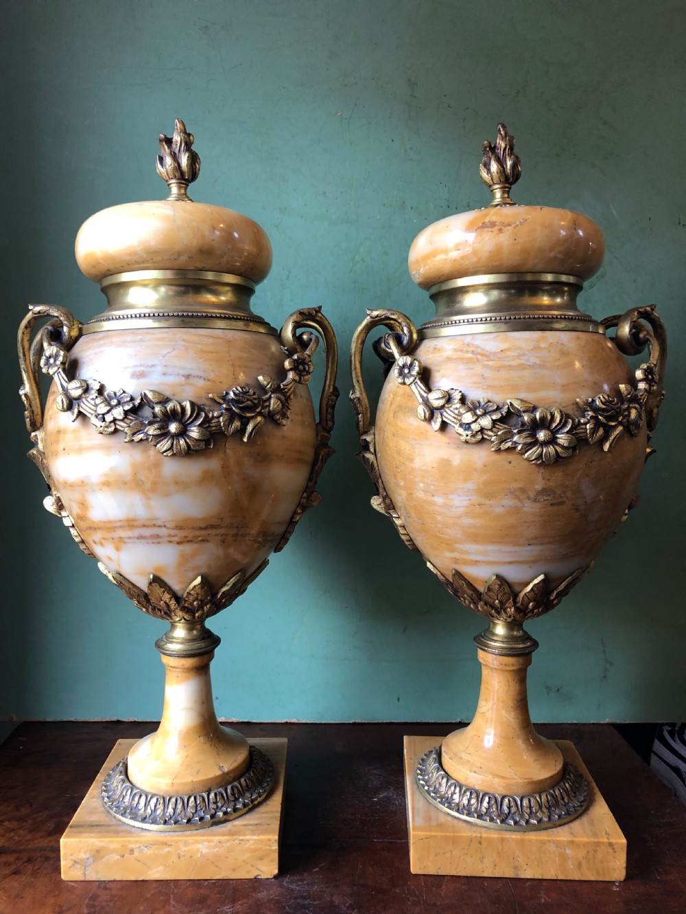 pair of late c19th early c20th french ormolumounted giallo di siena marble vases or cassolettes