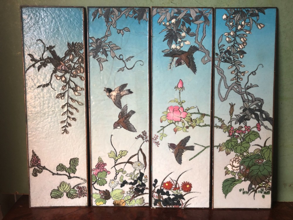 set of 4 late c19th japanese meiji period cloisonn enamel panels forming a continuous image