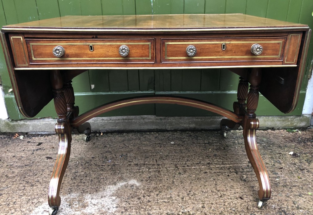 early c19th regency period brassinlaid and brassmounted mahogany dropleaf sofa table