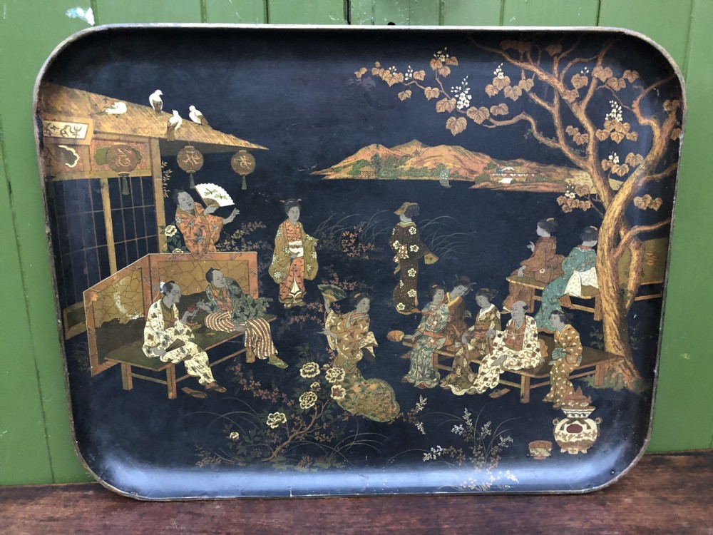 decorative mid c19th japanese papiermch rectangular tray of good large scale