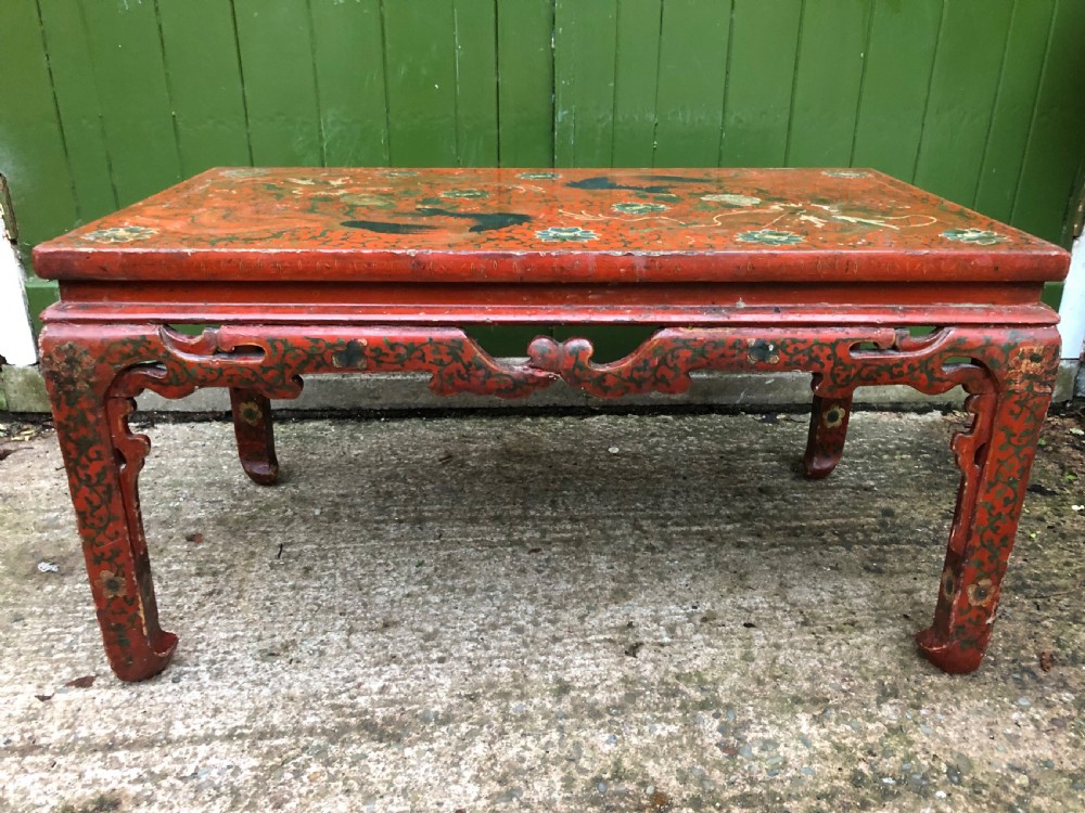 early c20th chinese red lacquer oblong kang or coffee table