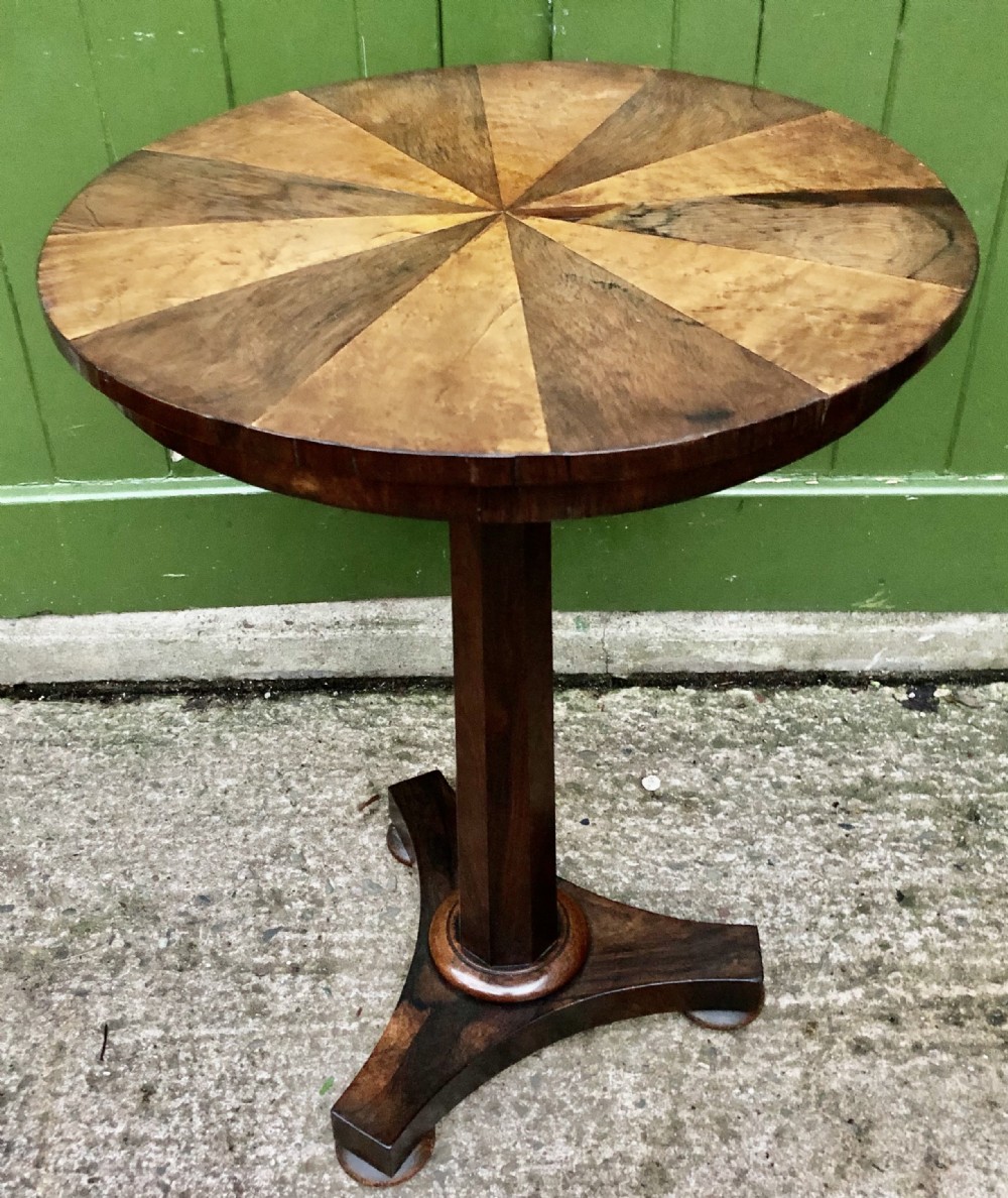 early c19th george iv period rosewood occasional table with segmented rosewood and burr maple top