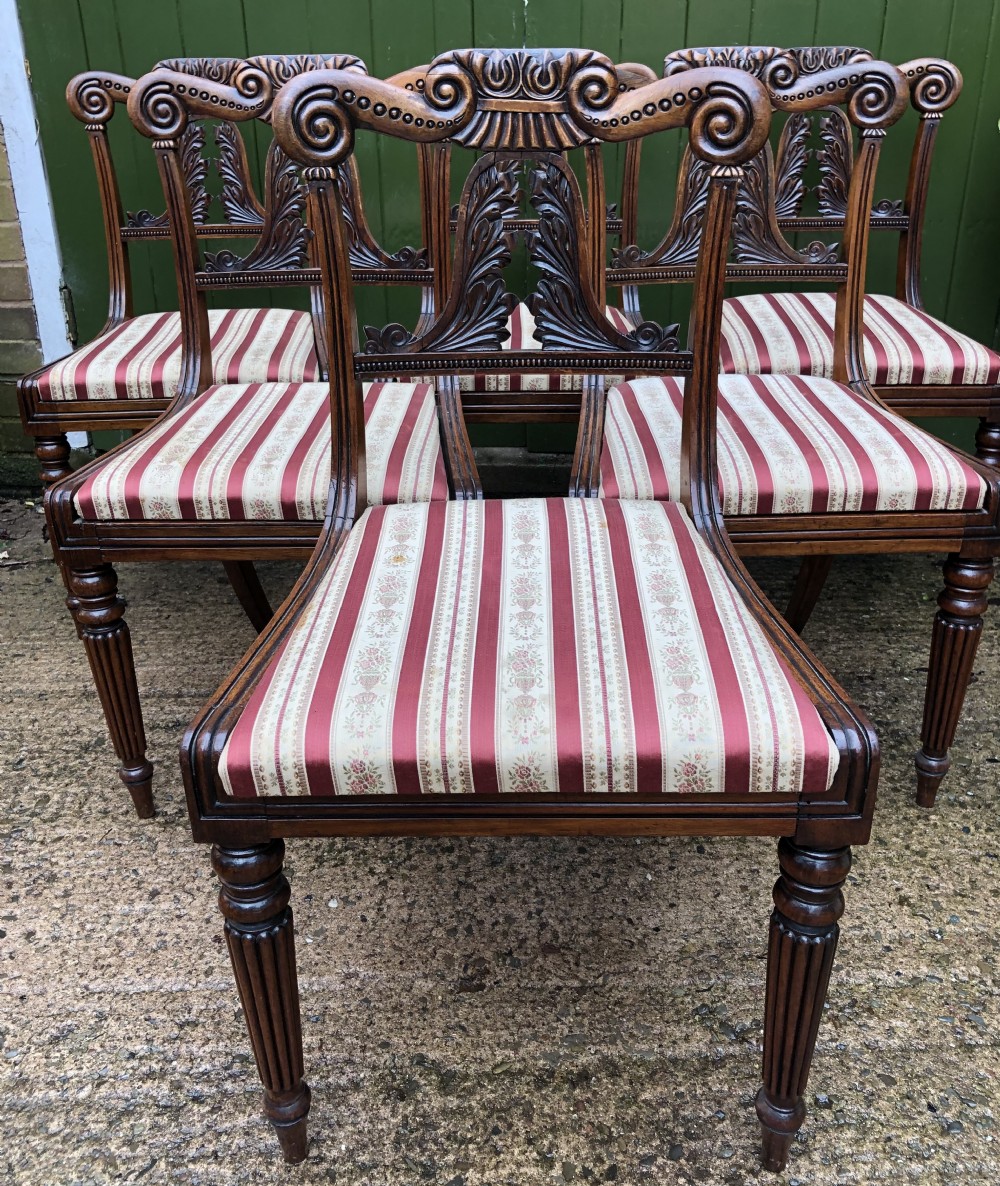 set of 6 early c19th george iv period carved rosewood dining chairs in the manner of gillows of lancaster