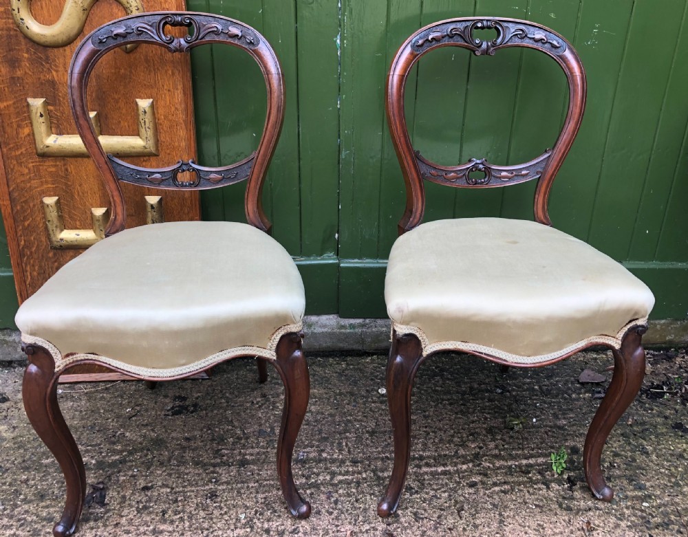 pair of mid c19th victorian period carved walnut salon or bedroom chairs