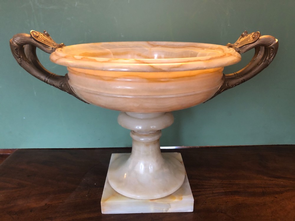 magnificent large late c19th french classical grecianstyle egyptian alabaster tazza with giltbronze handles